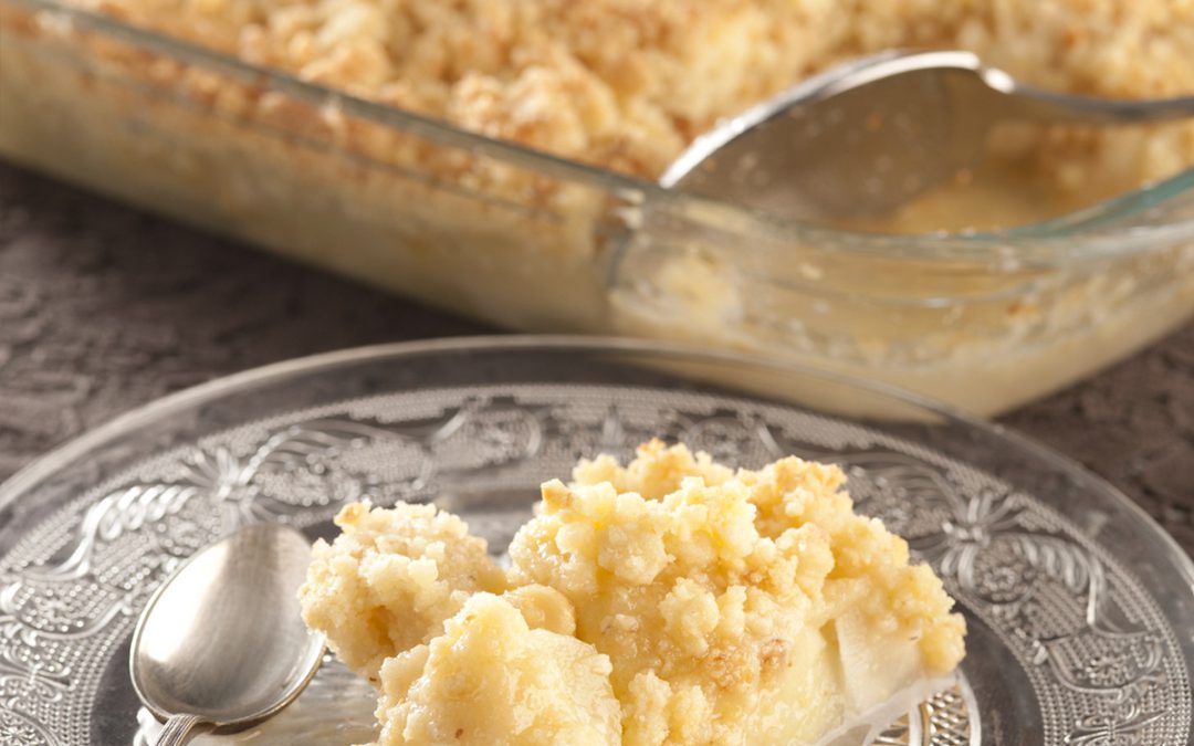 PERAS CON CRUMBLE DE COCO Y AVELLANAS