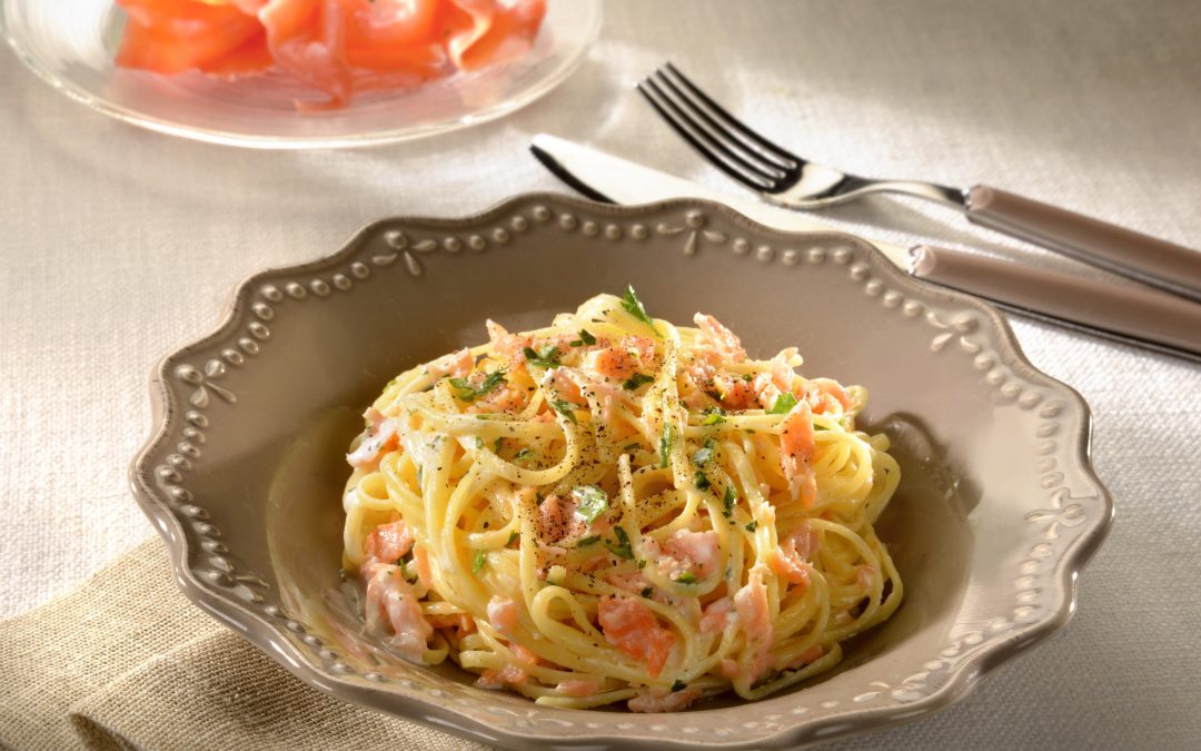 Tallarines al salmón con vodka