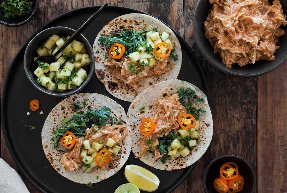 TACOS DE PAVO CON BBQ Y PIÑA